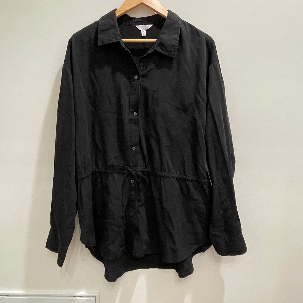 Time and Tru Womens XXL 20 Washed Black Lyocell Drawstring Button Down Shirt